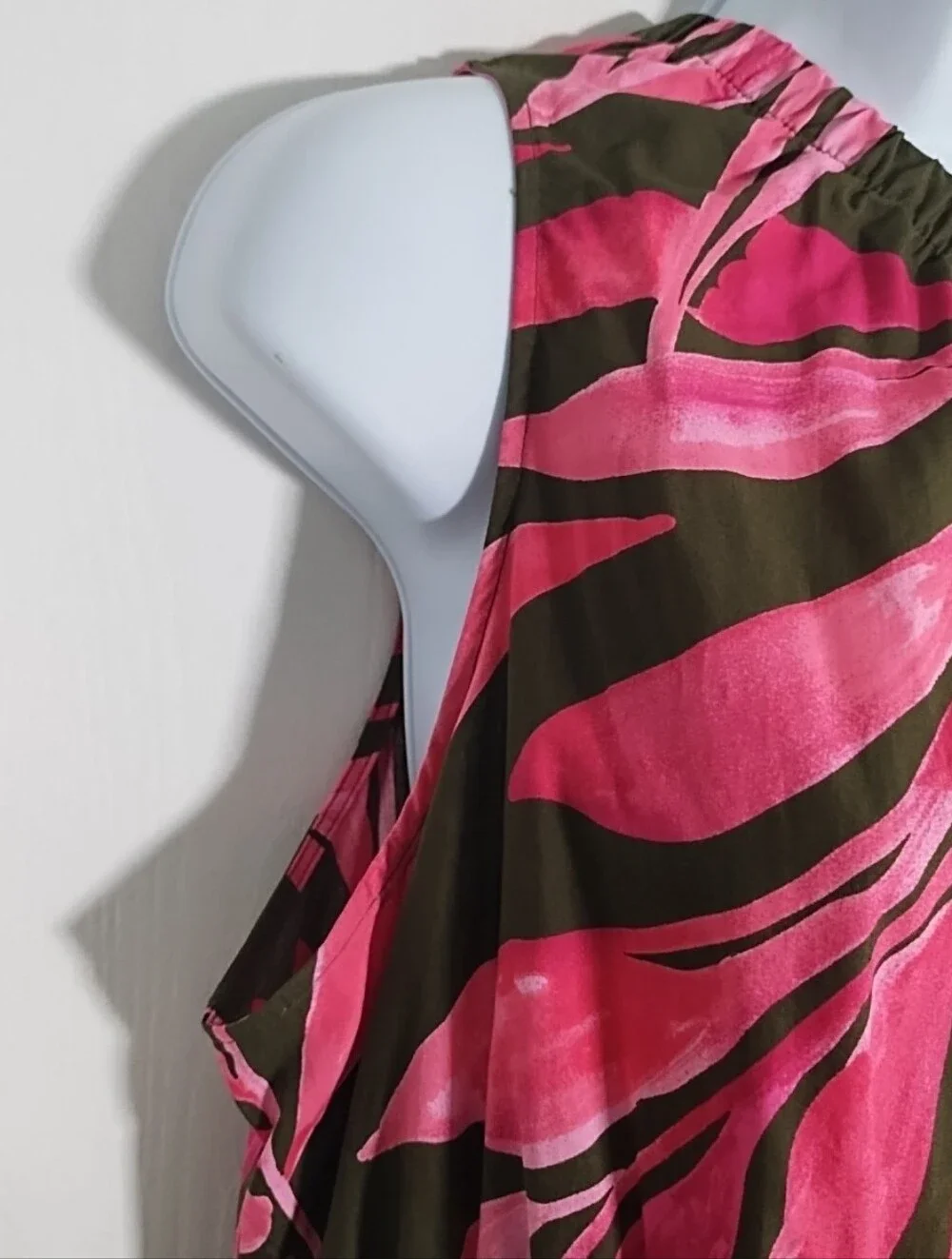 Time and Tru Women's XL One Shoulder Cotton Midi Dress Pink Olive/Gray Pockets